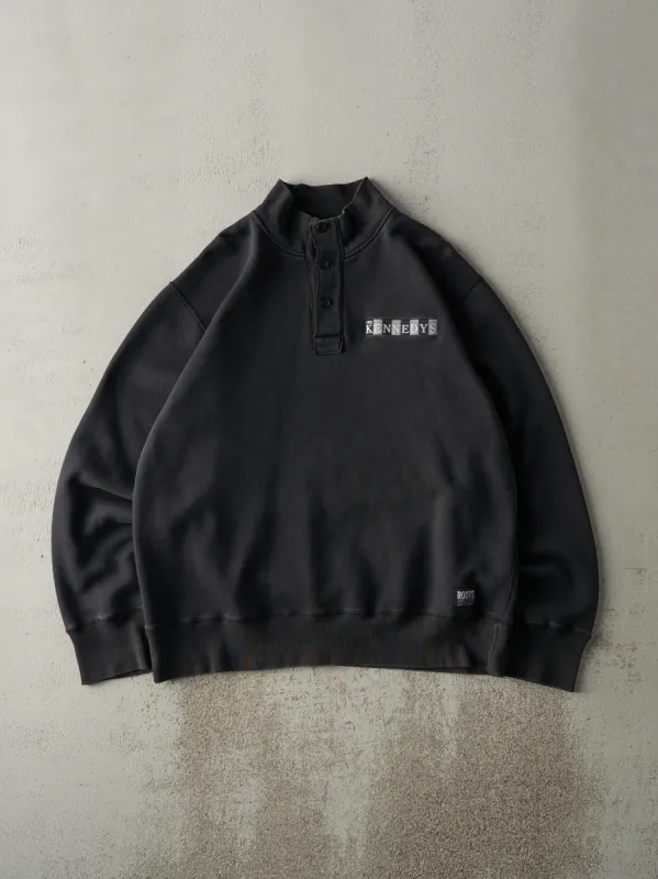 Vintage Y2K Black Roots Athletics Quarter Button Sweatshirt (XL) sold by Rebalance Vintage