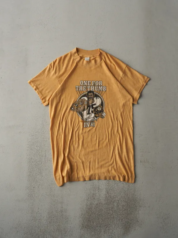 Vintage 80s Orange Joe Greene Pittsburgh Steelers Single Stitch Tee (S) sold by Rebalance Vintage