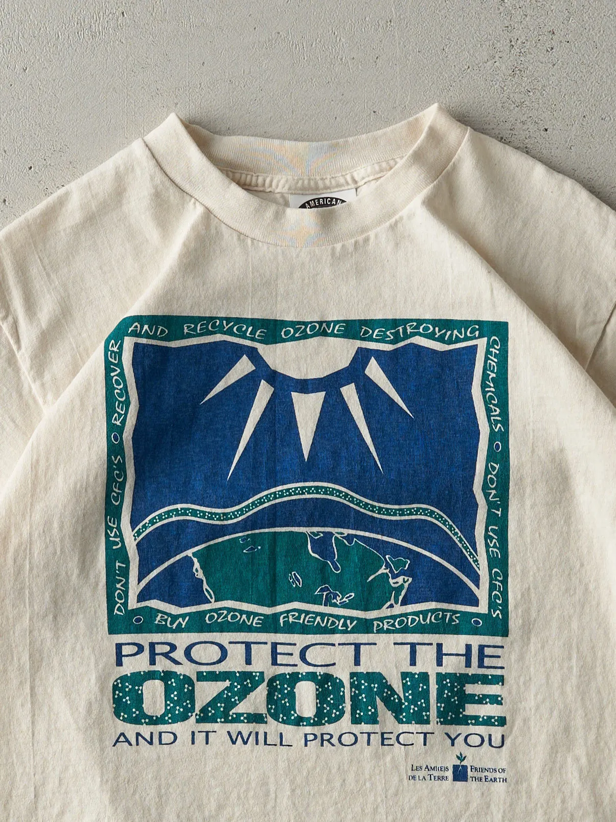 Vintage 90s Beige Protect the Ozone Single Stitch Tee (XS/S) sold by Rebalance Vintage product image thumbnail 2