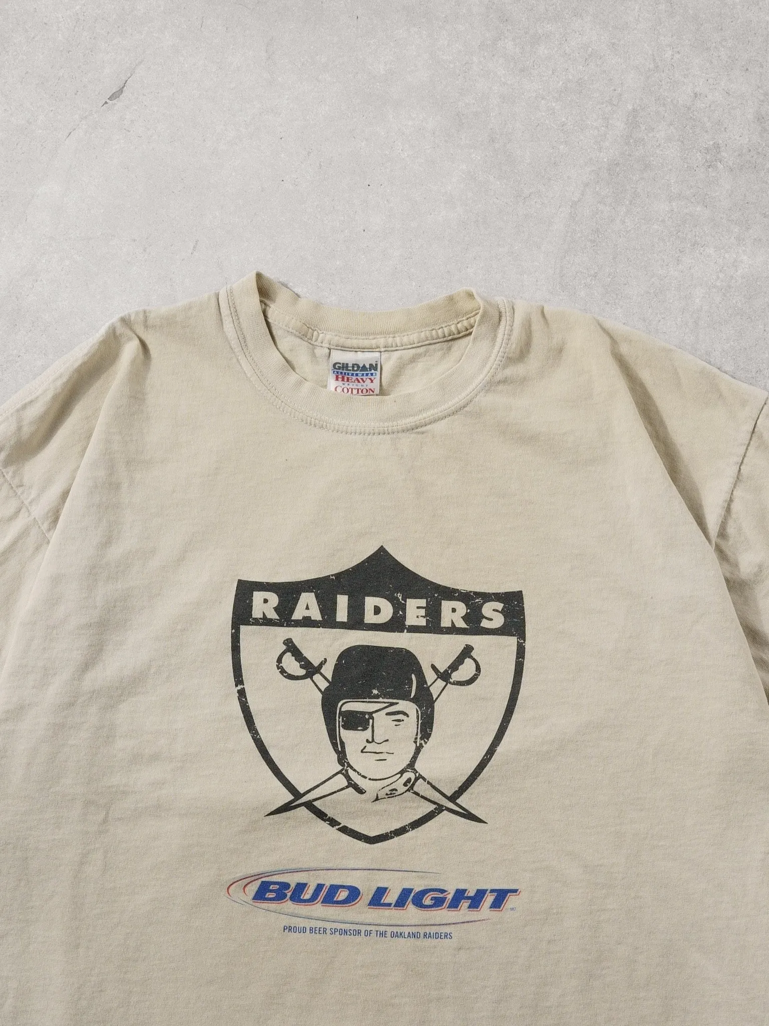 Vintage 90s Biege Las Legas Raiders X Bud Light Tee (L) sold by Rebalance Vintage product image thumbnail 2