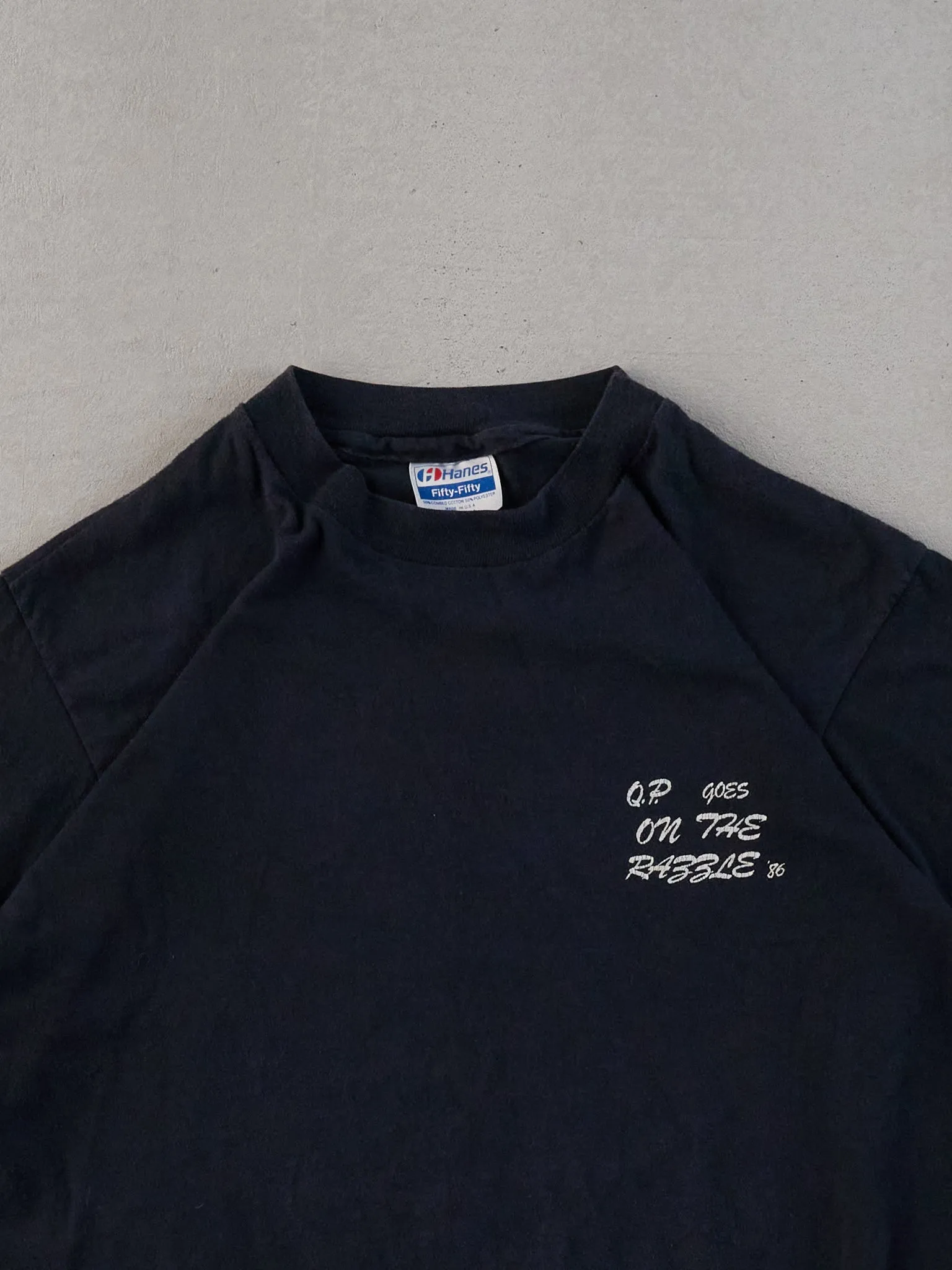 Vintage 86' Black Single Stitched QP Goes On The Rabble Tee (S) sold by Rebalance Vintage product image thumbnail 2