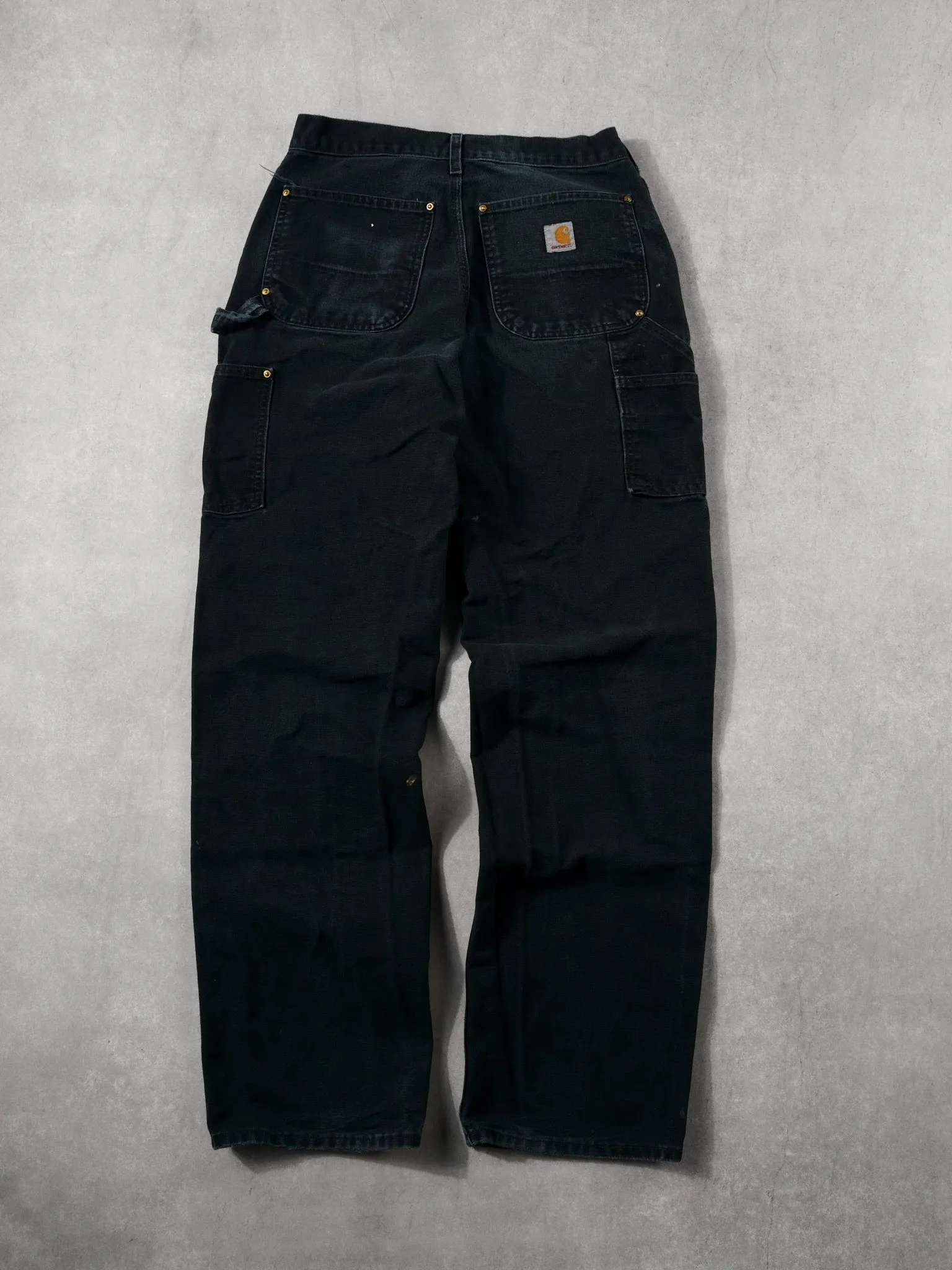 Vintage 90s Faded Black Carhartt Double Knee Loose Original Fit Carpenter Pants (30x33) sold by Rebalance Vintage product image thumbnail 2