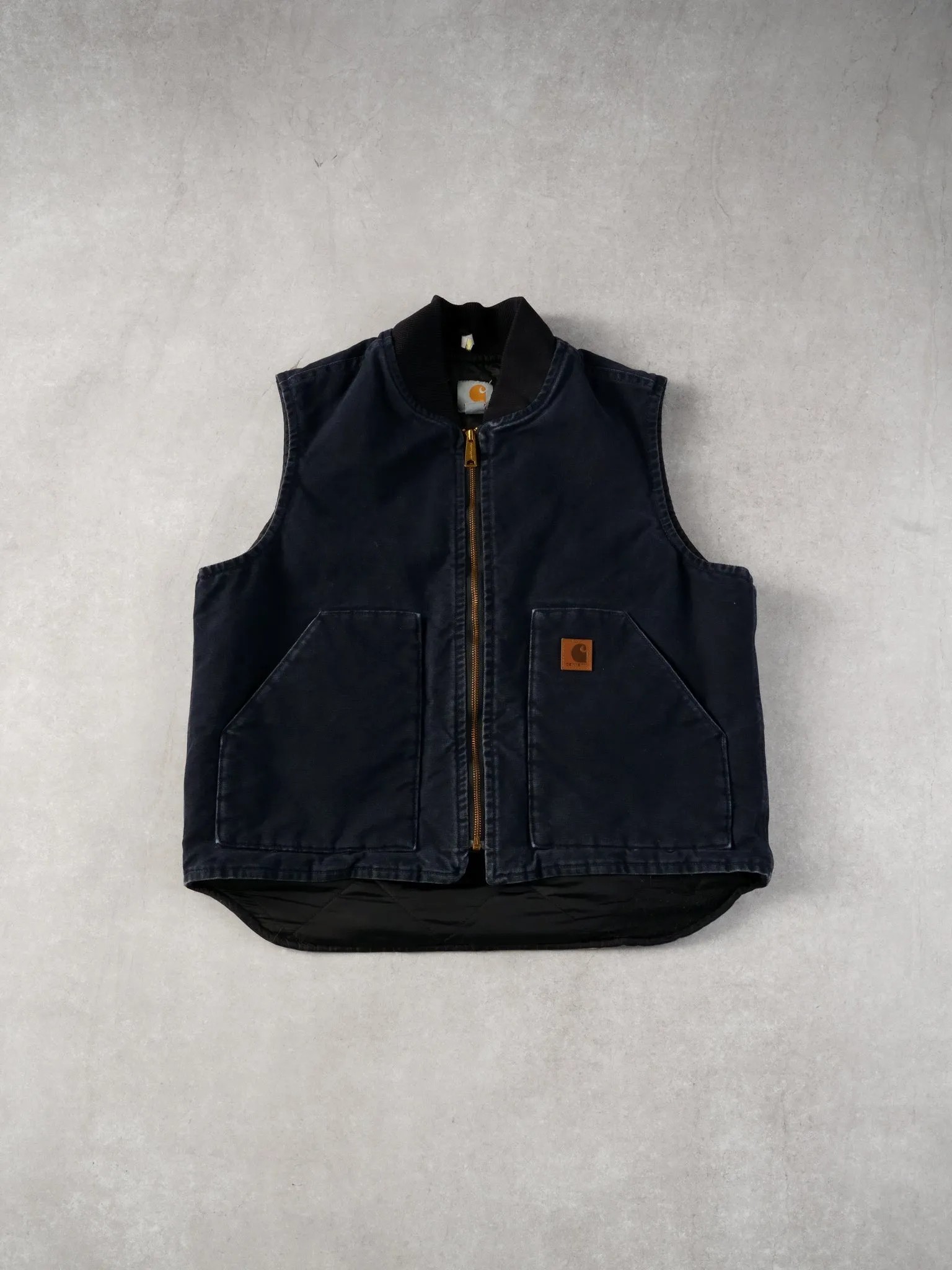 Vintage 90s Navy Blue Carhartt Workwear Vest (L) sold by Rebalance Vintage