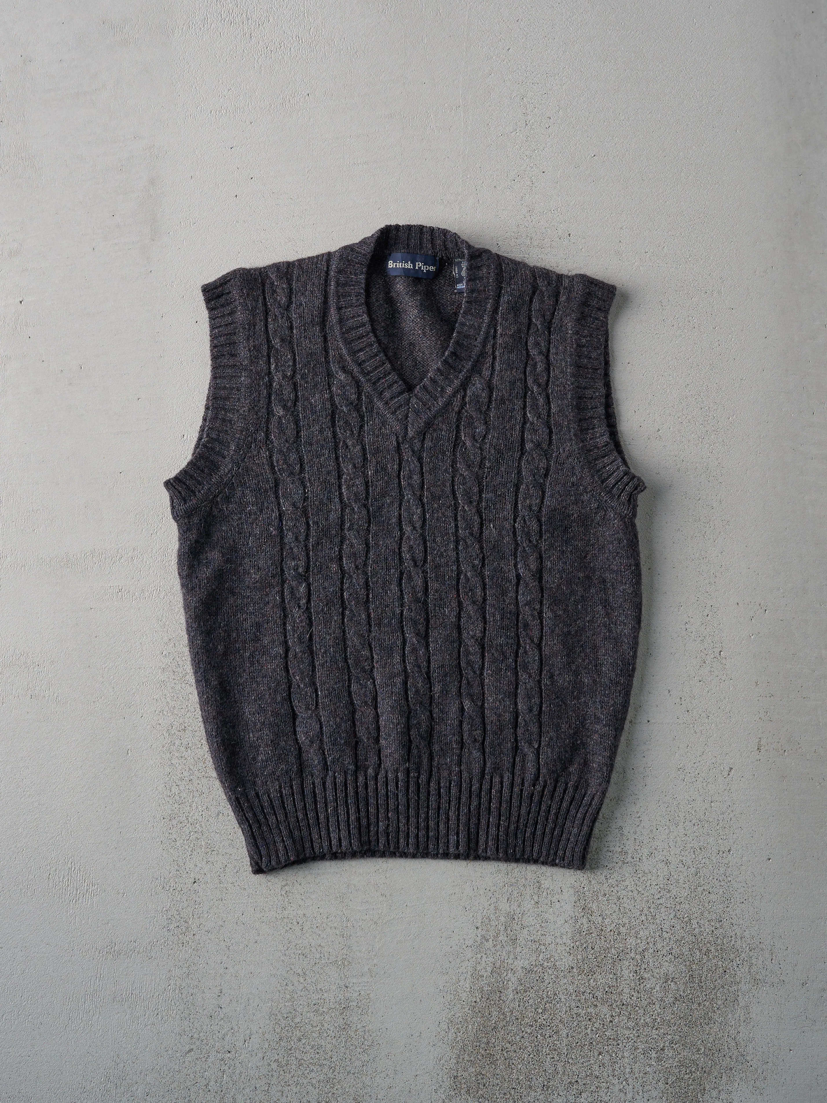 Vintage 90s Charcoal Grey British Piper Knit Sweater Vest (M) sold by Rebalance Vintage