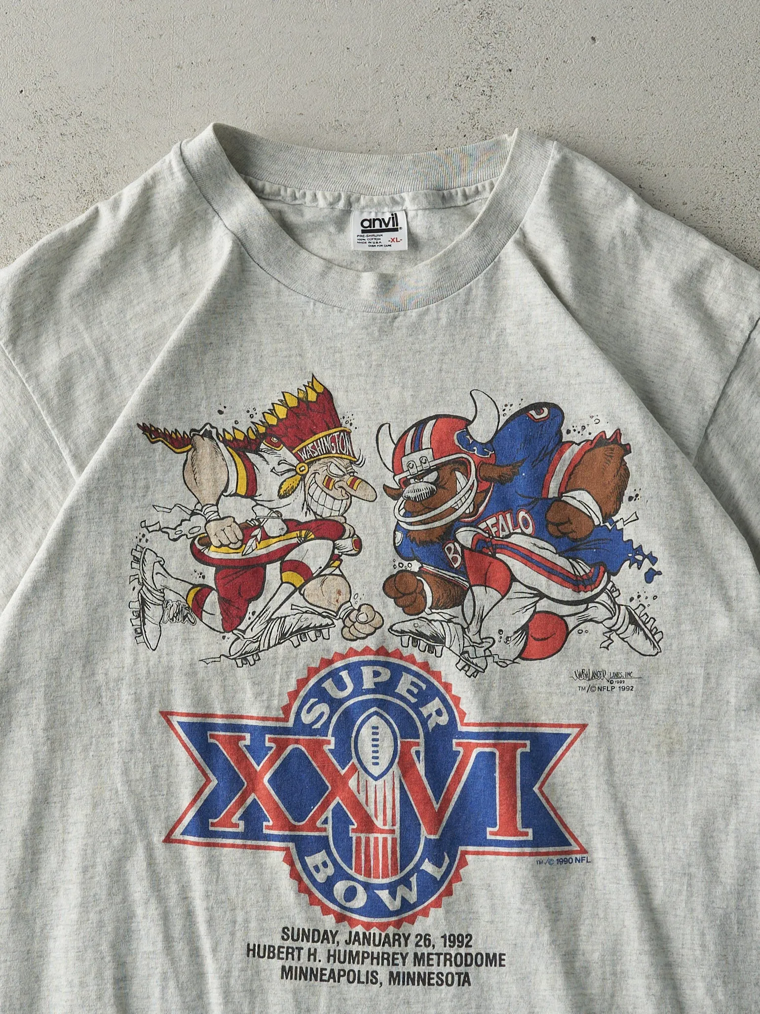 Vintage 92' Heather Grey XXVI Super Bowl Buffalo vs Washington Single Stitch Tee (M) sold by Rebalance Vintage product image thumbnail 2