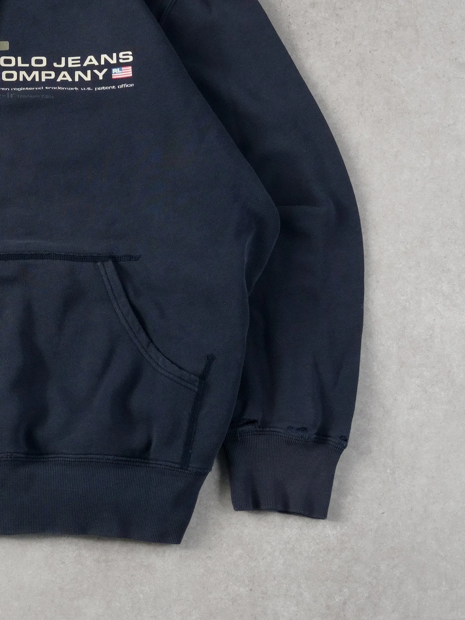 Vintage Y2k Navy Blue Polo Jeans Company Hoodie (L) sold by Rebalance Vintage product image thumbnail 5