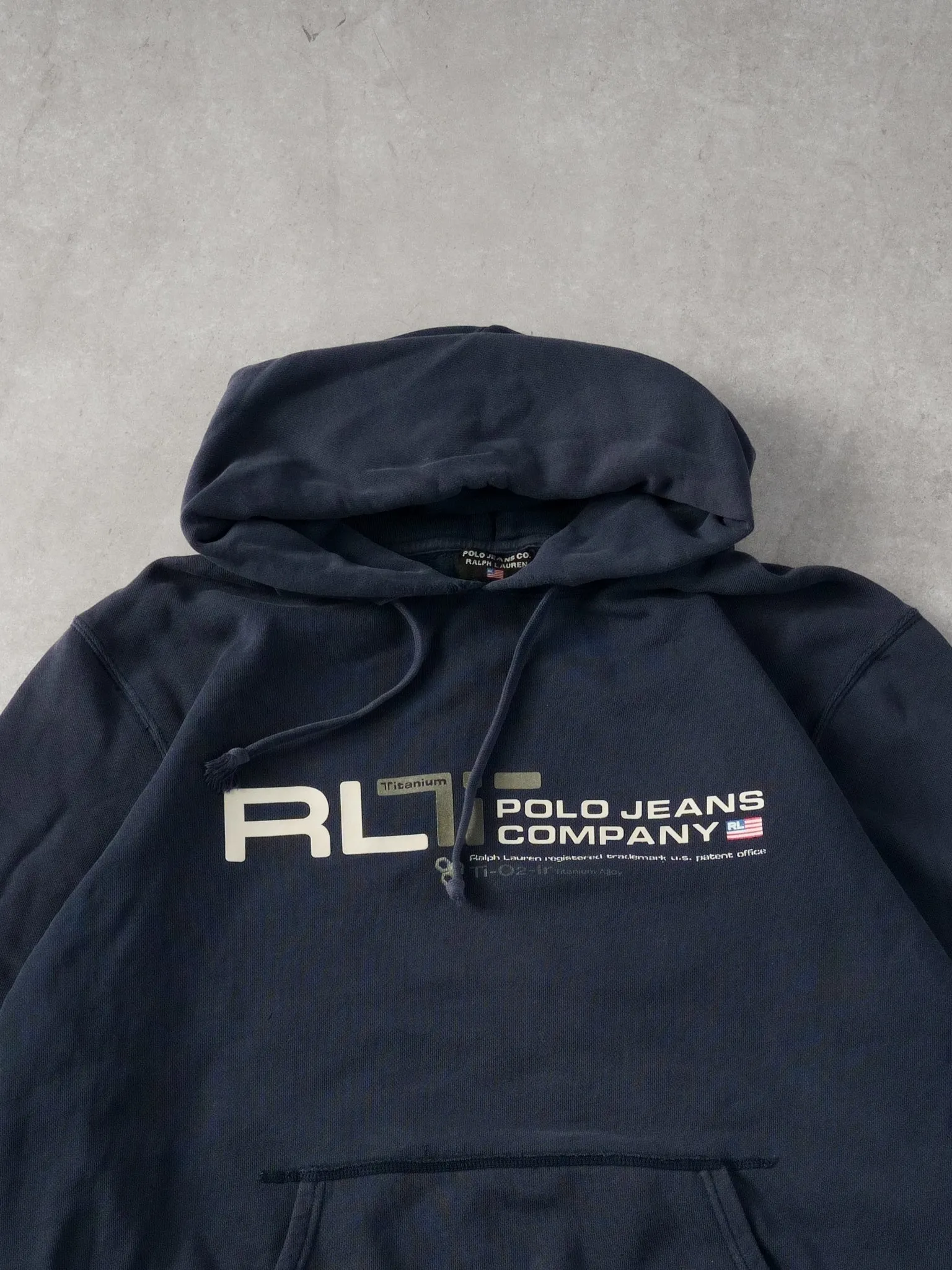 Vintage Y2k Navy Blue Polo Jeans Company Hoodie (L) sold by Rebalance Vintage product image thumbnail 3