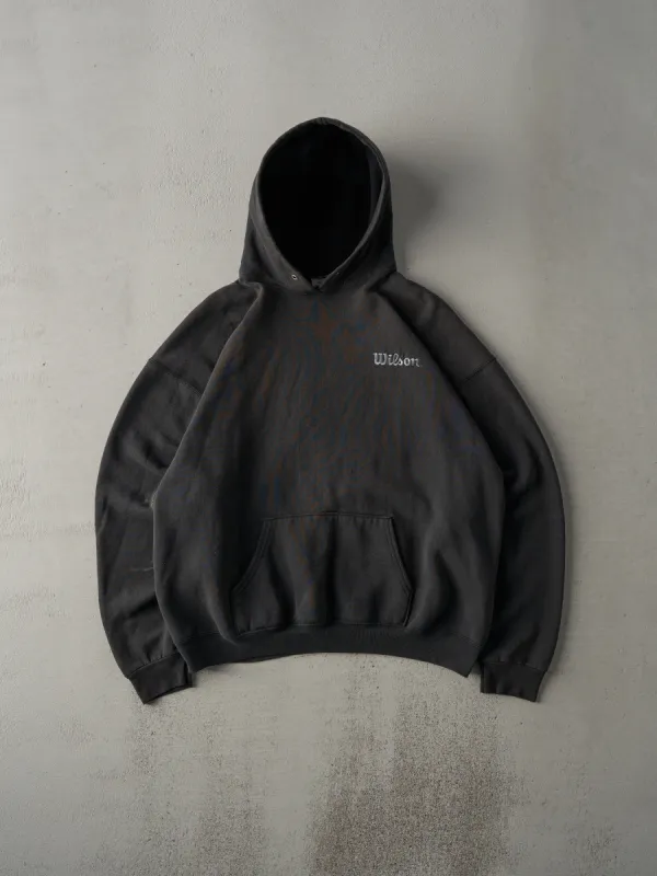 Vintage 90s Faded Black Wilson Embroidered Boxy Hoodie (L) sold by Rebalance Vintage