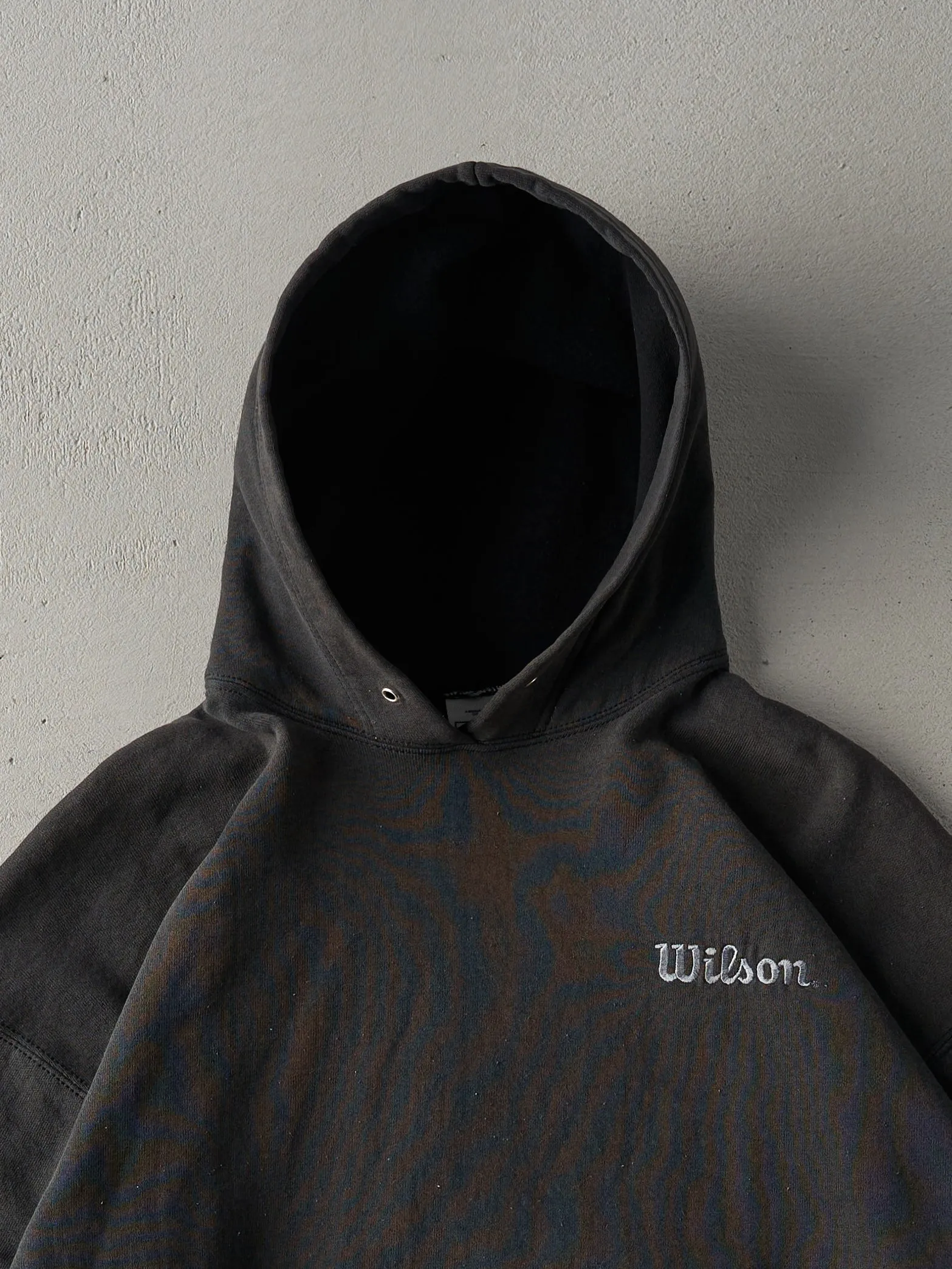 Vintage 90s Faded Black Wilson Embroidered Boxy Hoodie (L) sold by Rebalance Vintage product image thumbnail 2