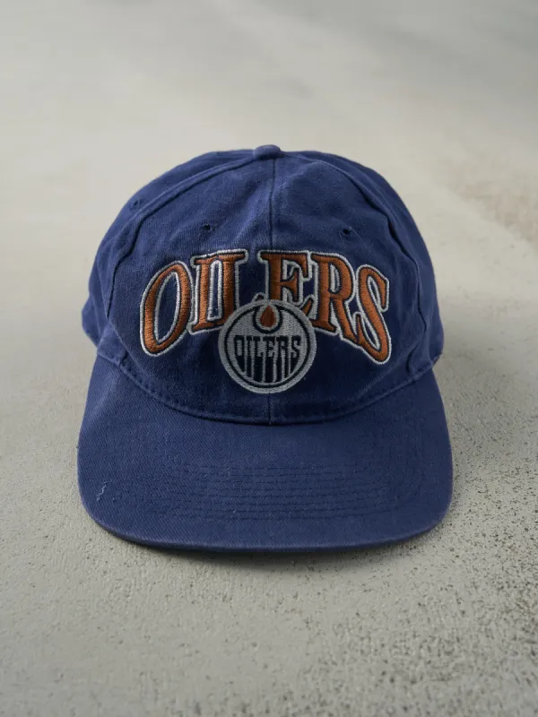 Vintage 90s Blue Embroidered Edmonton Oilers Starter Hat sold by Rebalance Vintage