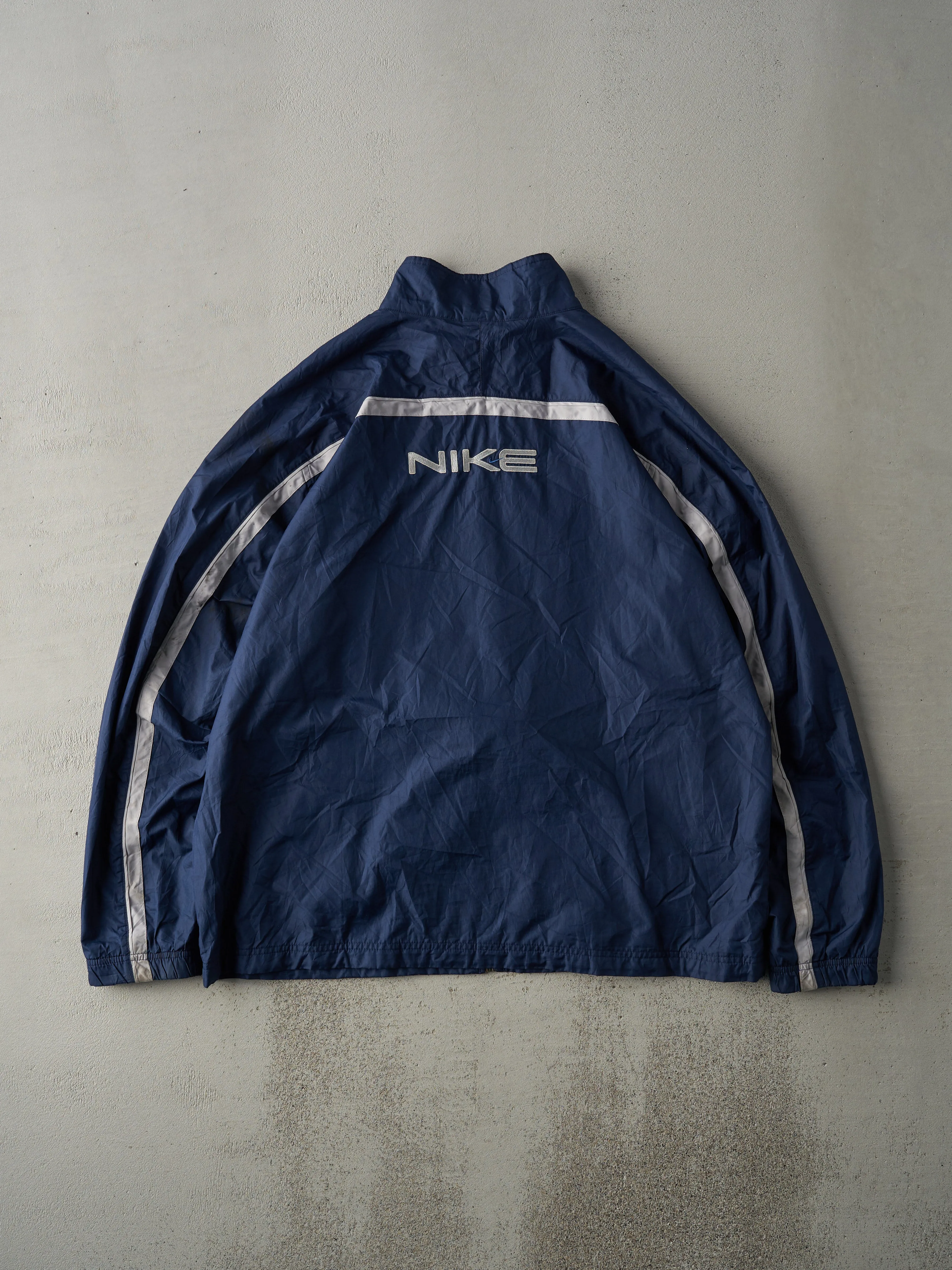 Vintage Y2K Navy Blue Reflective Stripe Nike Embroidered Windbreaker Jacket (L) sold by Rebalance Vintage product image thumbnail 2
