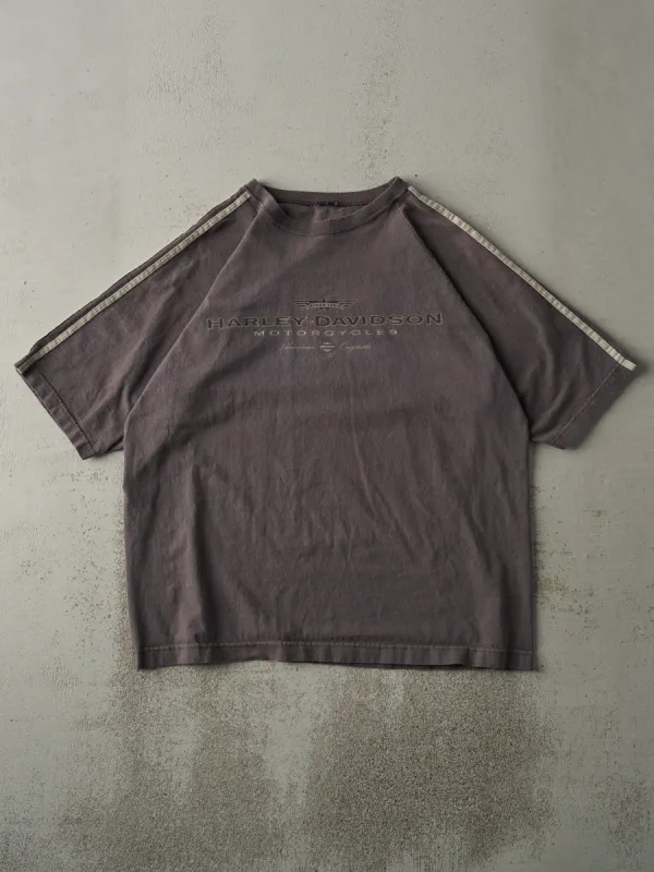 Vintage Y2K Charcoal Grey York, PA Harley Davidson Striped Tee (L) sold by Rebalance Vintage