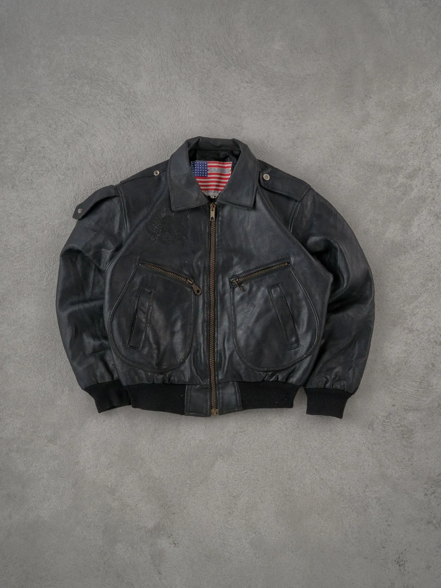 Vintage 90s Black The America Buckle Co Chicago Leather Jacket (L) sold by Rebalance Vintage