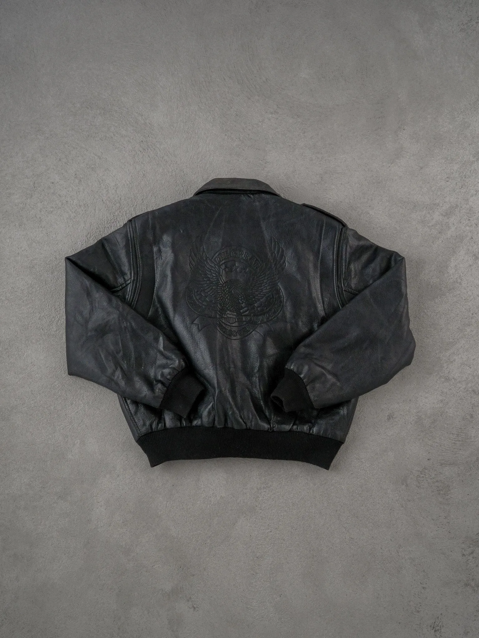 Vintage 90s Black The America Buckle Co Chicago Leather Jacket (L) sold by Rebalance Vintage product image thumbnail 2