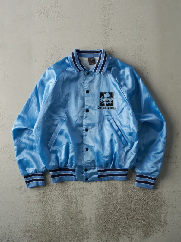 Vintage 90s Blue Cloud 9 Ranch Satin Bomber Jacket (M) sold by Rebalance Vintage
