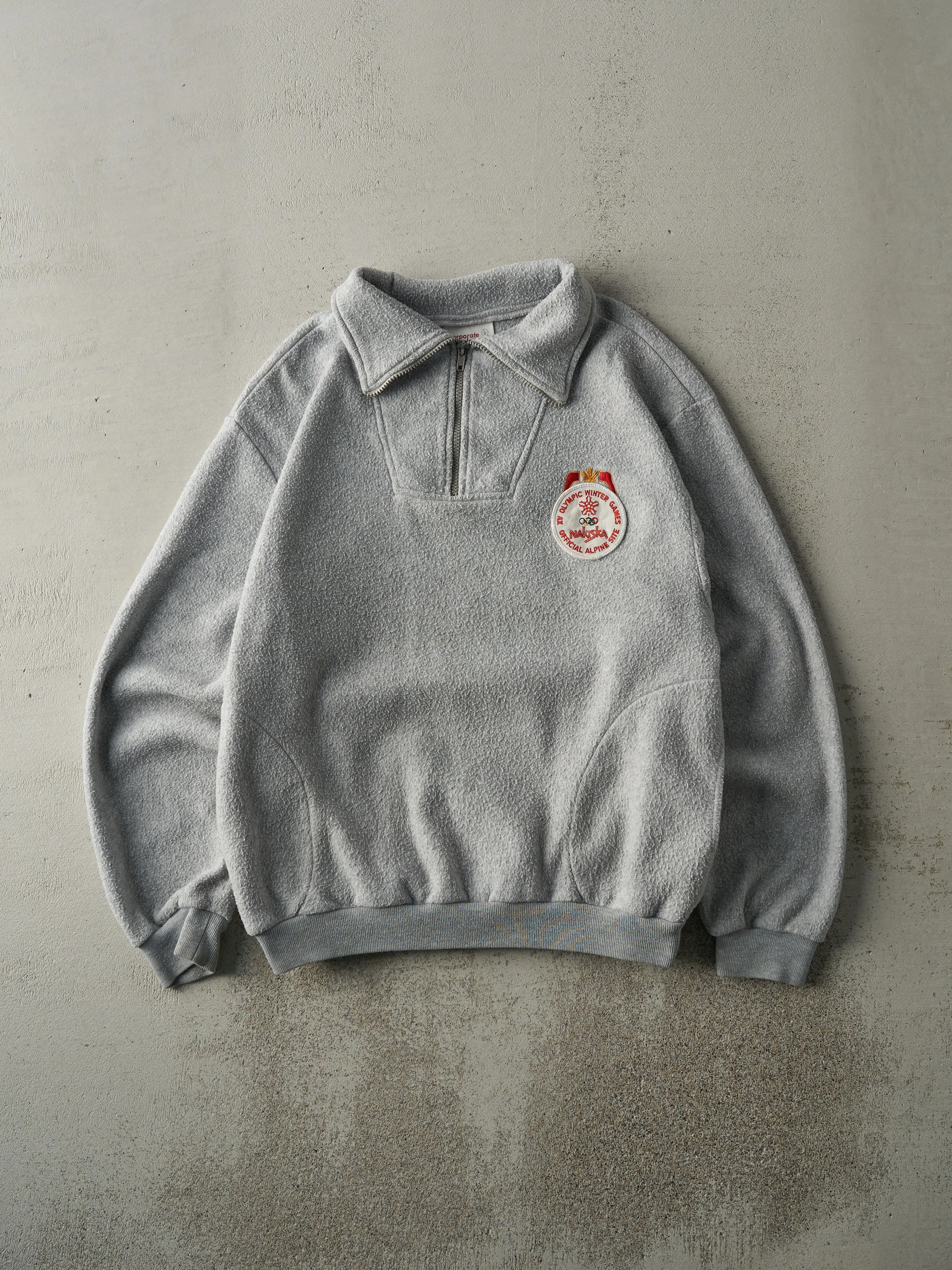 Vintage 88' Heather Grey XV Olympic Winter Games Fleece Quarter Zip Sweater (M) sold by Rebalance Vintage