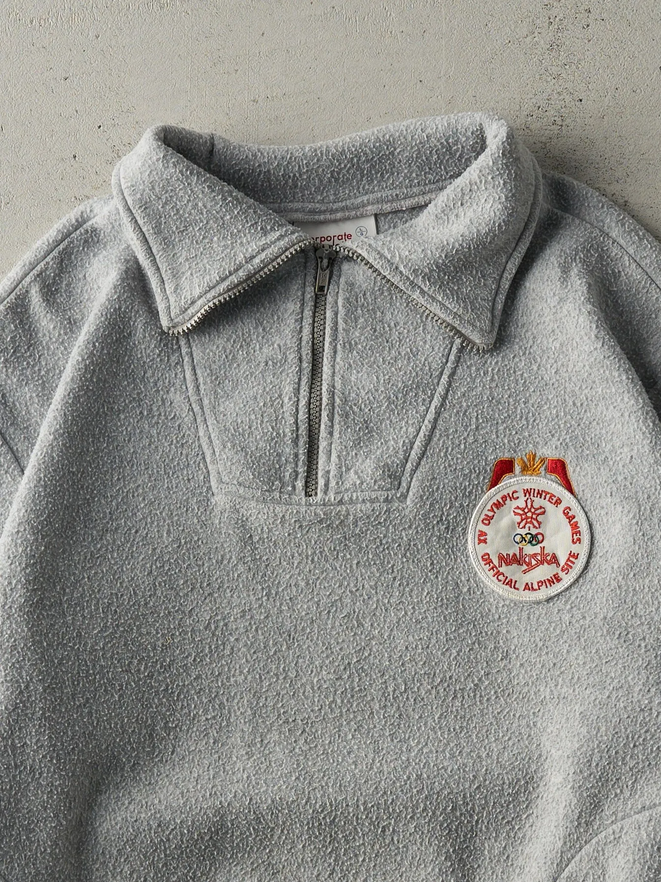 Vintage 88' Heather Grey XV Olympic Winter Games Fleece Quarter Zip Sweater (M) sold by Rebalance Vintage product image thumbnail 2