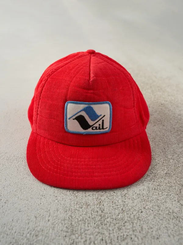 Vintage 80s Red Vail Corduroy Foam Snapback Hat sold by Rebalance Vintage