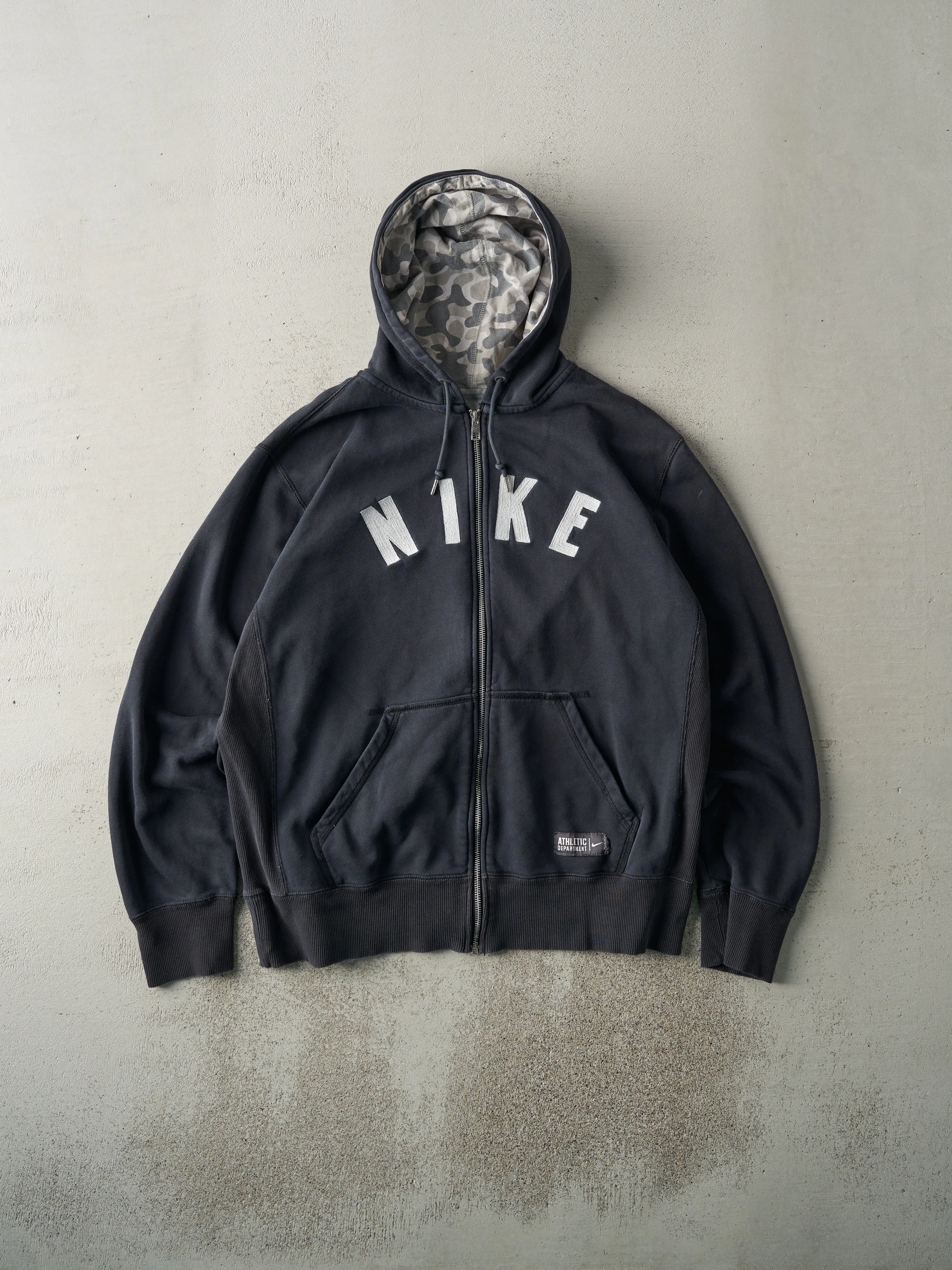 Vintage Y2K Faded Black Embroidered Nike Zip Up Hoodie (L) sold by Rebalance Vintage