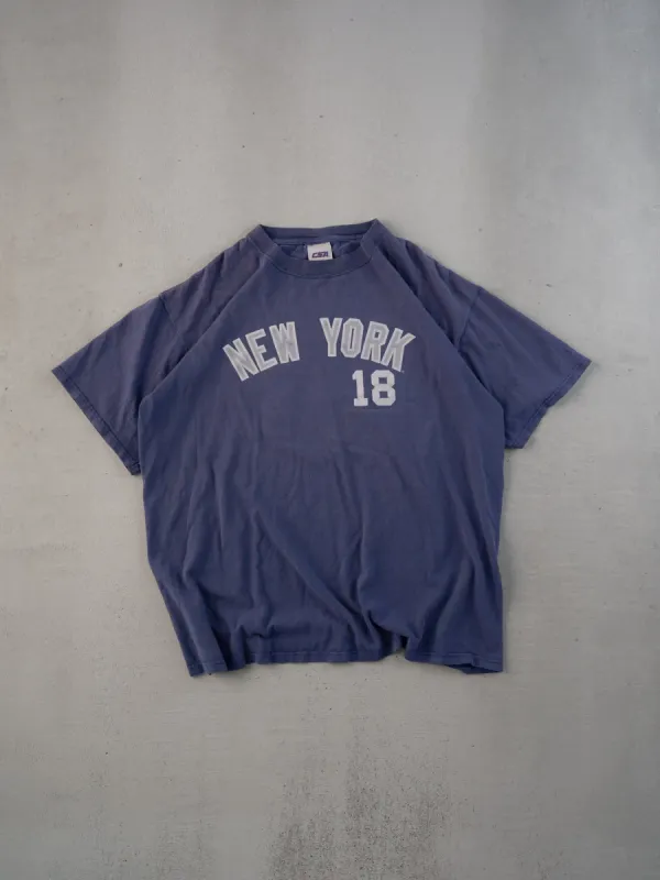 Vintage 05' Faded Blue New York Yankees Damon #18 Tee (L) sold by Rebalance Vintage