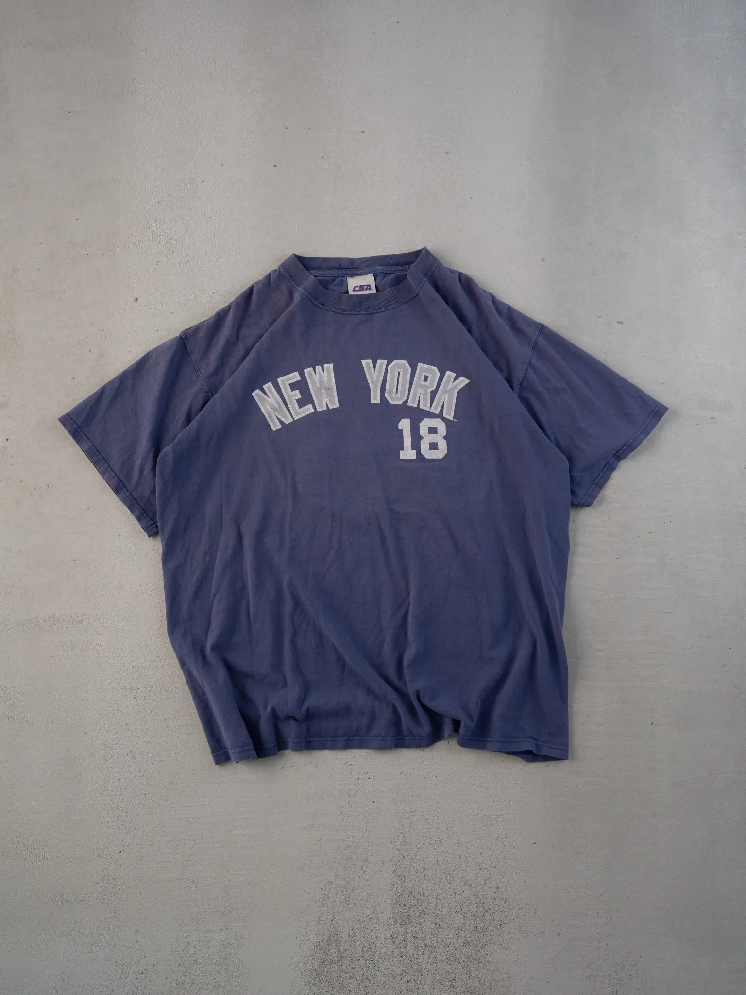 Vintage 05' Faded Blue New York Yankees Damon #18 Tee (L) sold by Rebalance Vintage