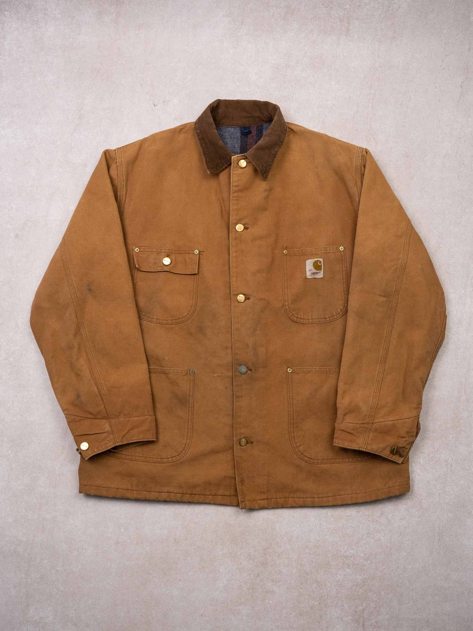 Vintage 70s Camel + Brown Carhartt Blanket Lined Jacket (L) sold by Rebalance Vintage