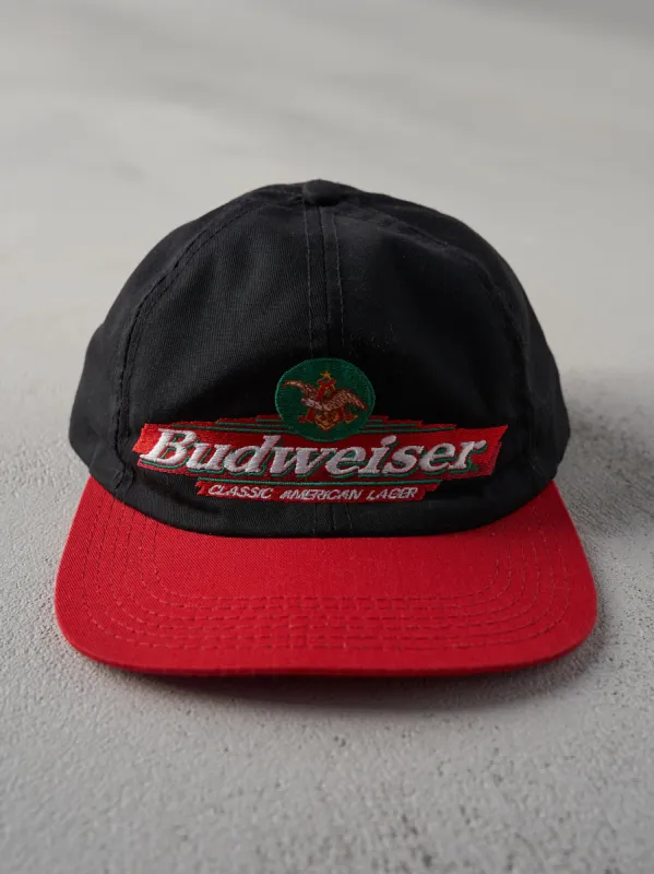 Vintage 90s Black and Red Budweiser Snapback Hat made by Rebalance Vintage