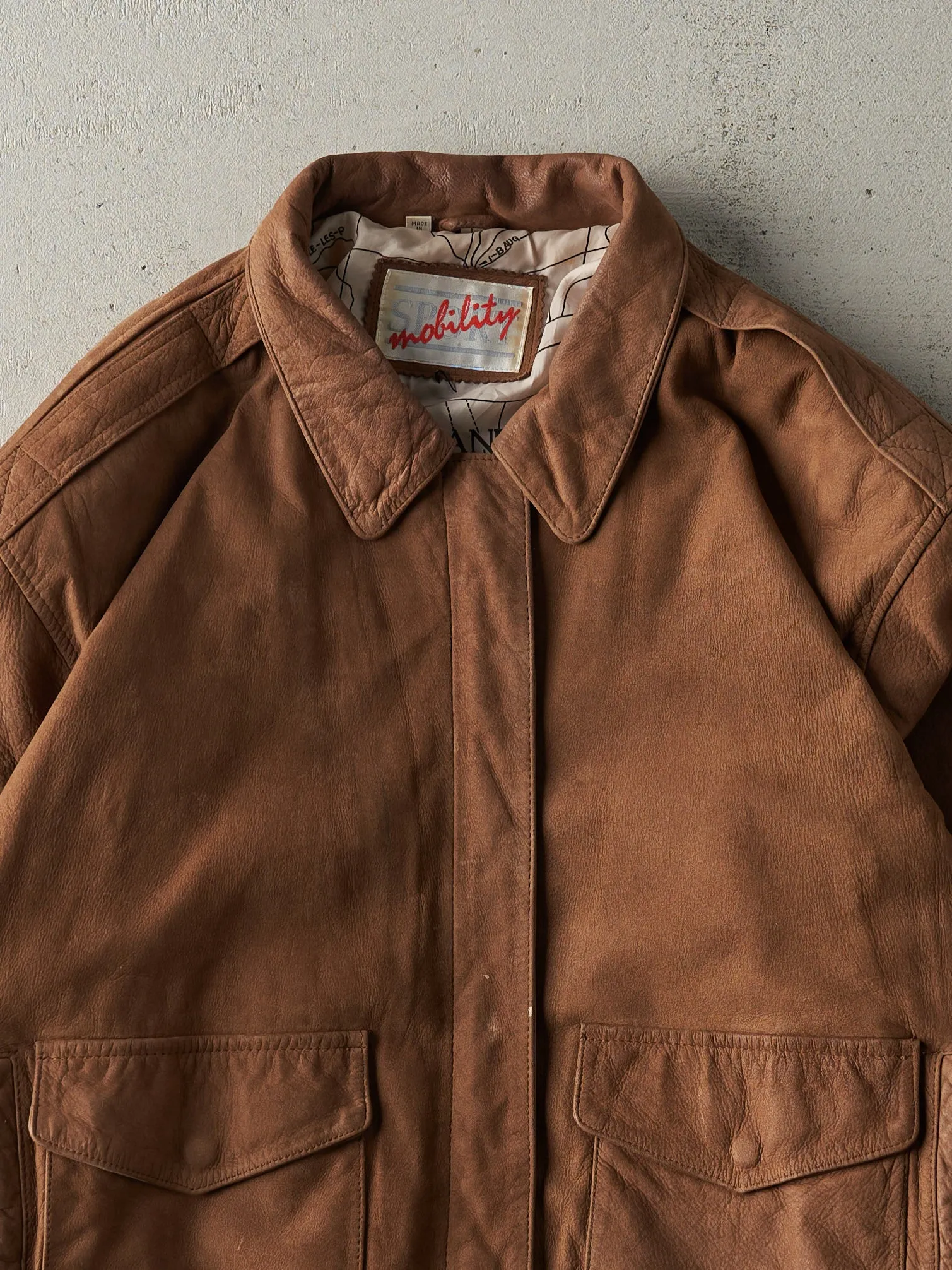 Vintage 90s Brown Sport Mobility Suede Leather Jacket (L) sold by Rebalance Vintage product image thumbnail 3