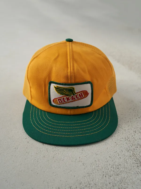 Vintage 70s Yellow & Green Dekalb Logo Foam Trucker Hat sold by Rebalance Vintage