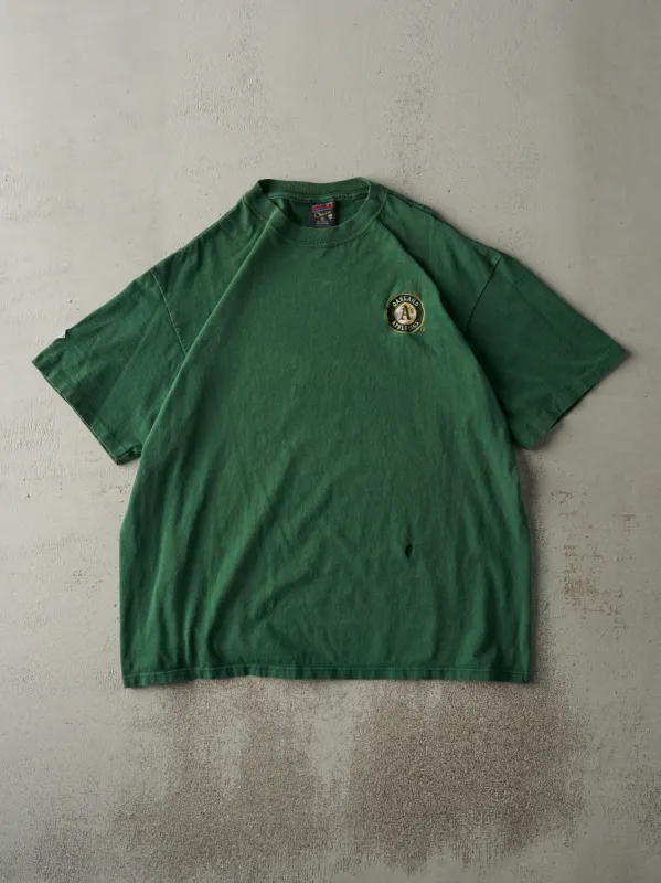 Vintage 90s Green Embroidered Oakland Athletics MLB Tee (L) sold by Rebalance Vintage