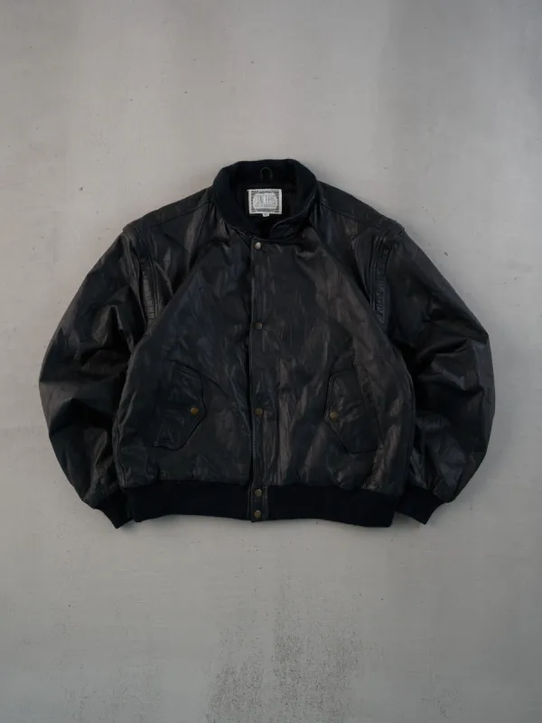 Vintage 90s Black Hardrock Cafe Dallas Collared Leather Jacket (L) sold by Rebalance Vintage