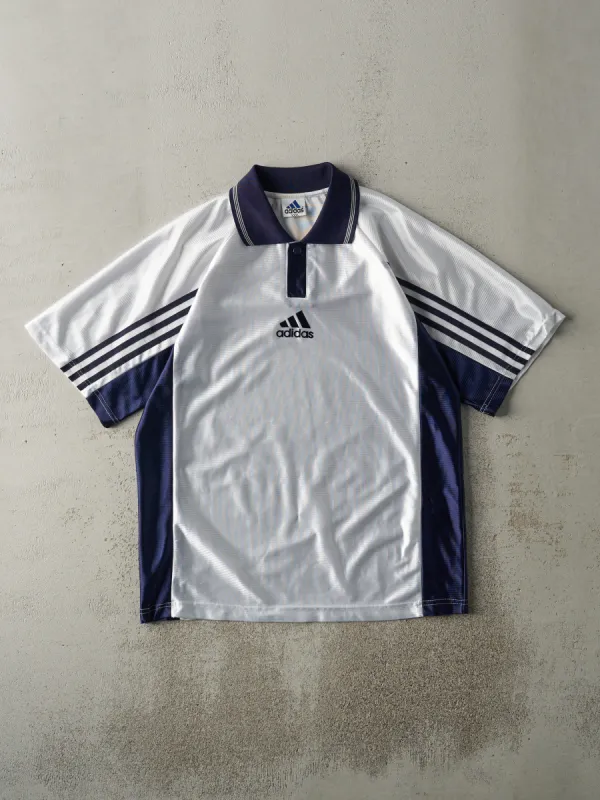 Vintage 90s White & Navy Adidas Soccer Jersey (L) sold by Rebalance Vintage