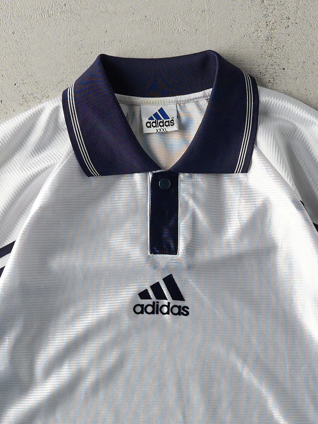 Vintage 90s White & Navy Adidas Soccer Jersey (L) sold by Rebalance Vintage product image thumbnail 3