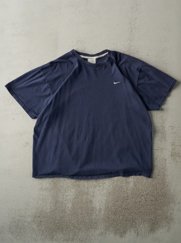 Vintage Y2K Navy Blue Nike Swoosh Embroidered Tee (L) sold by Rebalance Vintage