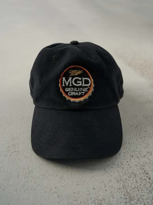 Vintage 90s Black Miller Genuine Draft Embroidered Strap Back Hat sold by Rebalance Vintage