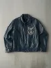 Vintage 70s Blue Queen Elizabeth Park School Emblem Leather Jacket (M) sold by Rebalance Vintage
