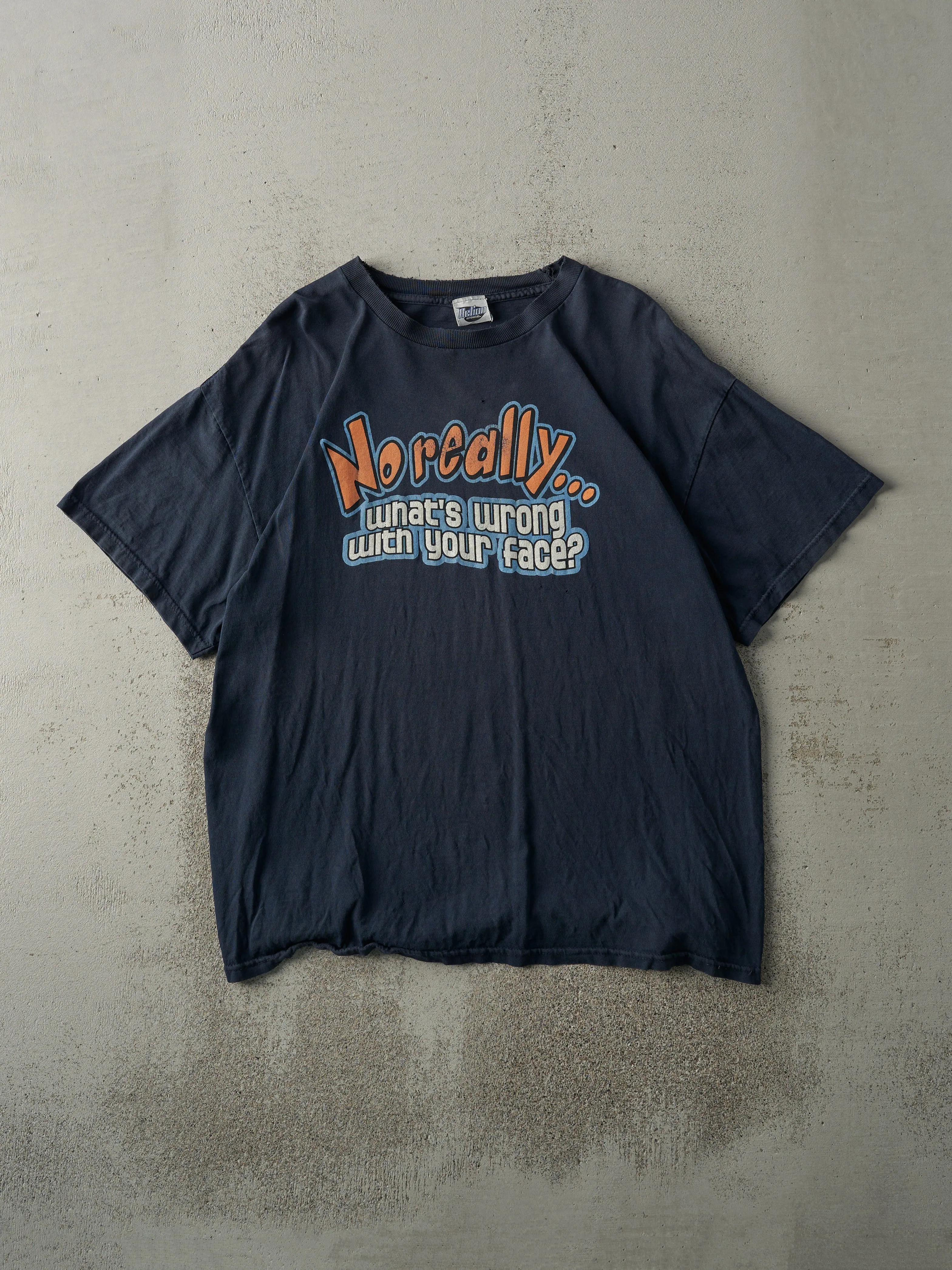 Vintage 90s Navy Blue "No Really.." Tee (M) sold by Rebalance Vintage