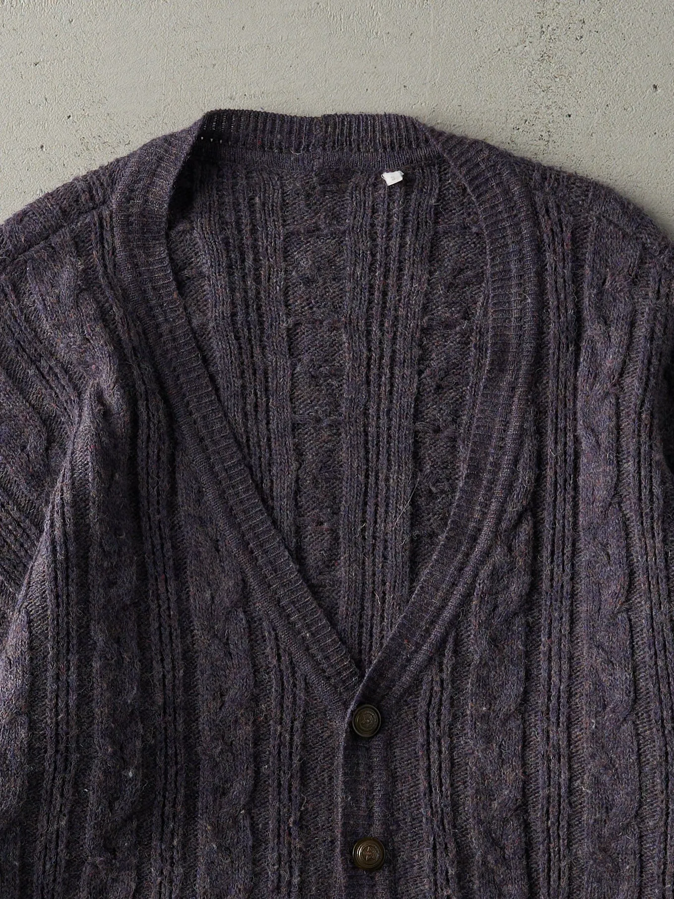 Vintage 80s Purple Cable Knit Cardigan (L) sold by Rebalance Vintage product image thumbnail 2