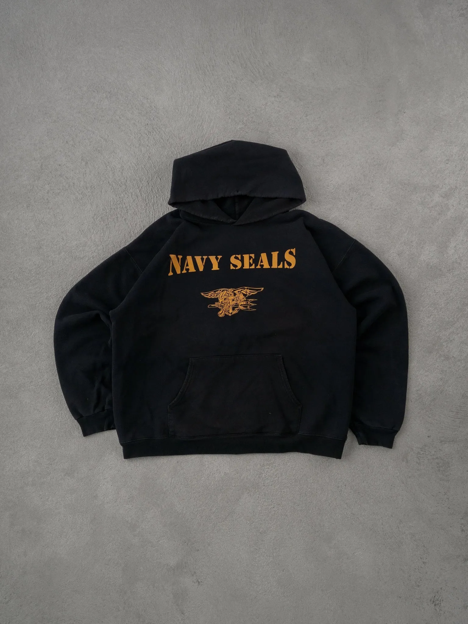 Vintage Washed Black Navy Seals Graphic Hoodie (L) sold by Rebalance Vintage