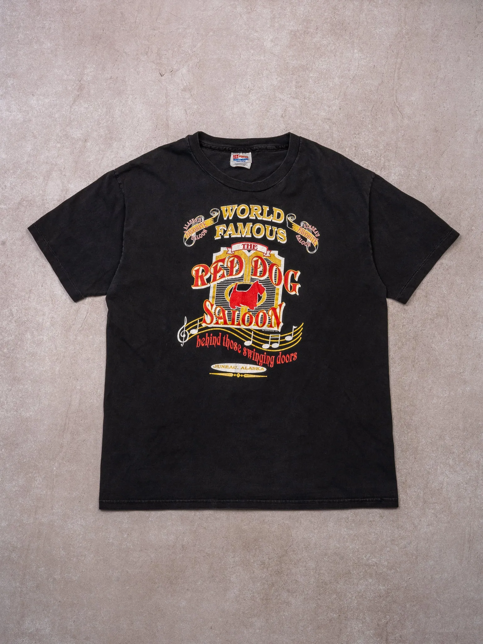 Vintage 90s Black Red Dog Saloon Alaska Tee (M) sold by Rebalance Vintage