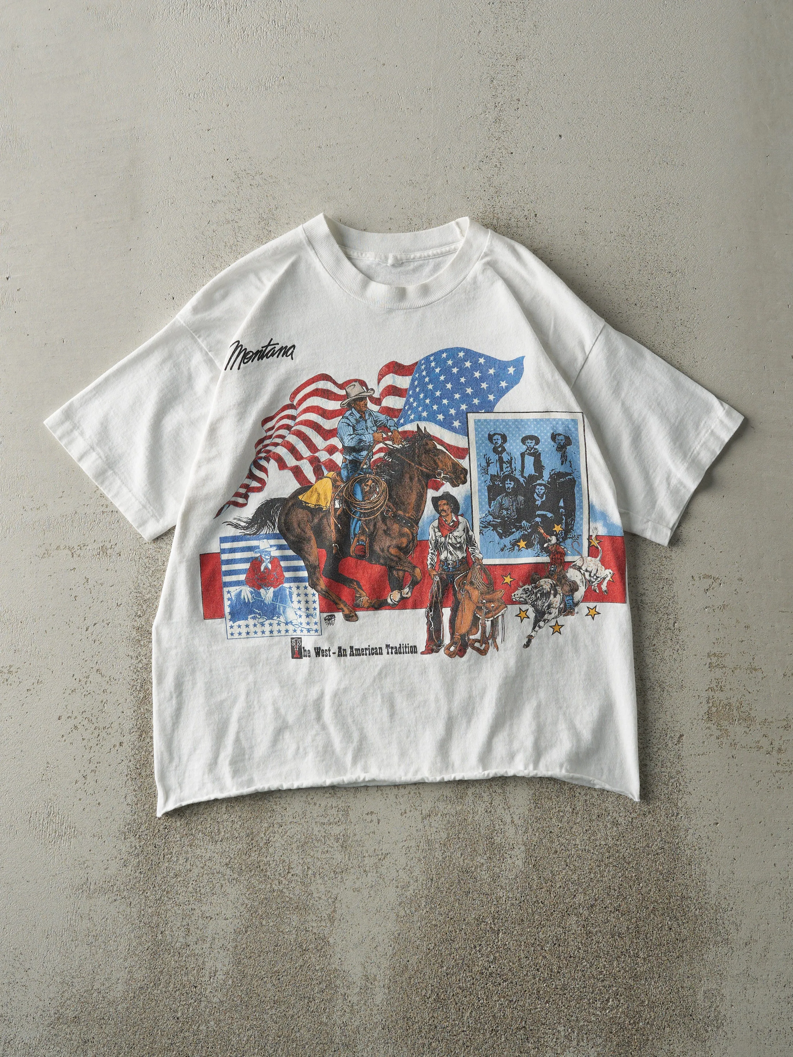 Vintage 95' White Montana Cropped Single Stitch Tee (S) sold by Rebalance Vintage