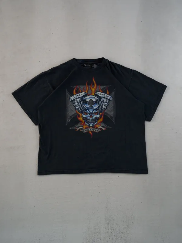 Vintage Y2k Black Steal Horse Choppers Graphic Tee (M) sold by Rebalance Vintage