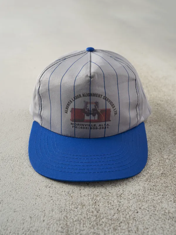 Vintage 90s Grey & Blue Alberta Laser Pin Stripe Snapback Hat sold by Rebalance Vintage