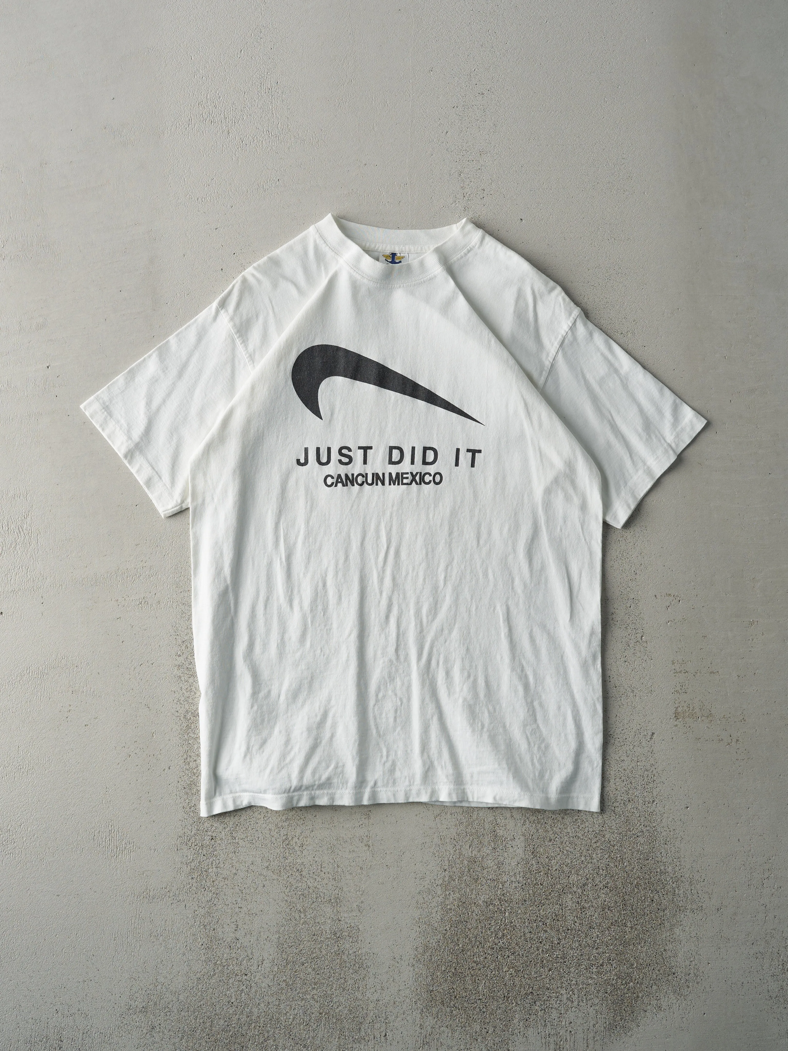 Vintage Y2K White "Just Did It" Cancun Mexico Tee (S/M) sold by Rebalance Vintage