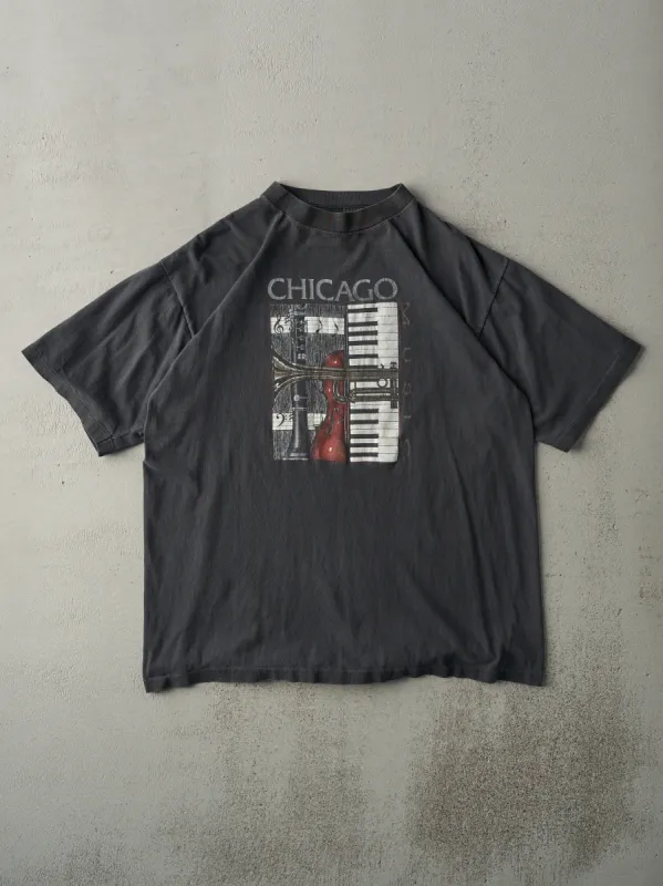 Vintage 90s Faded Black Chicago Music Single Stitch Tee (M) sold by Rebalance Vintage