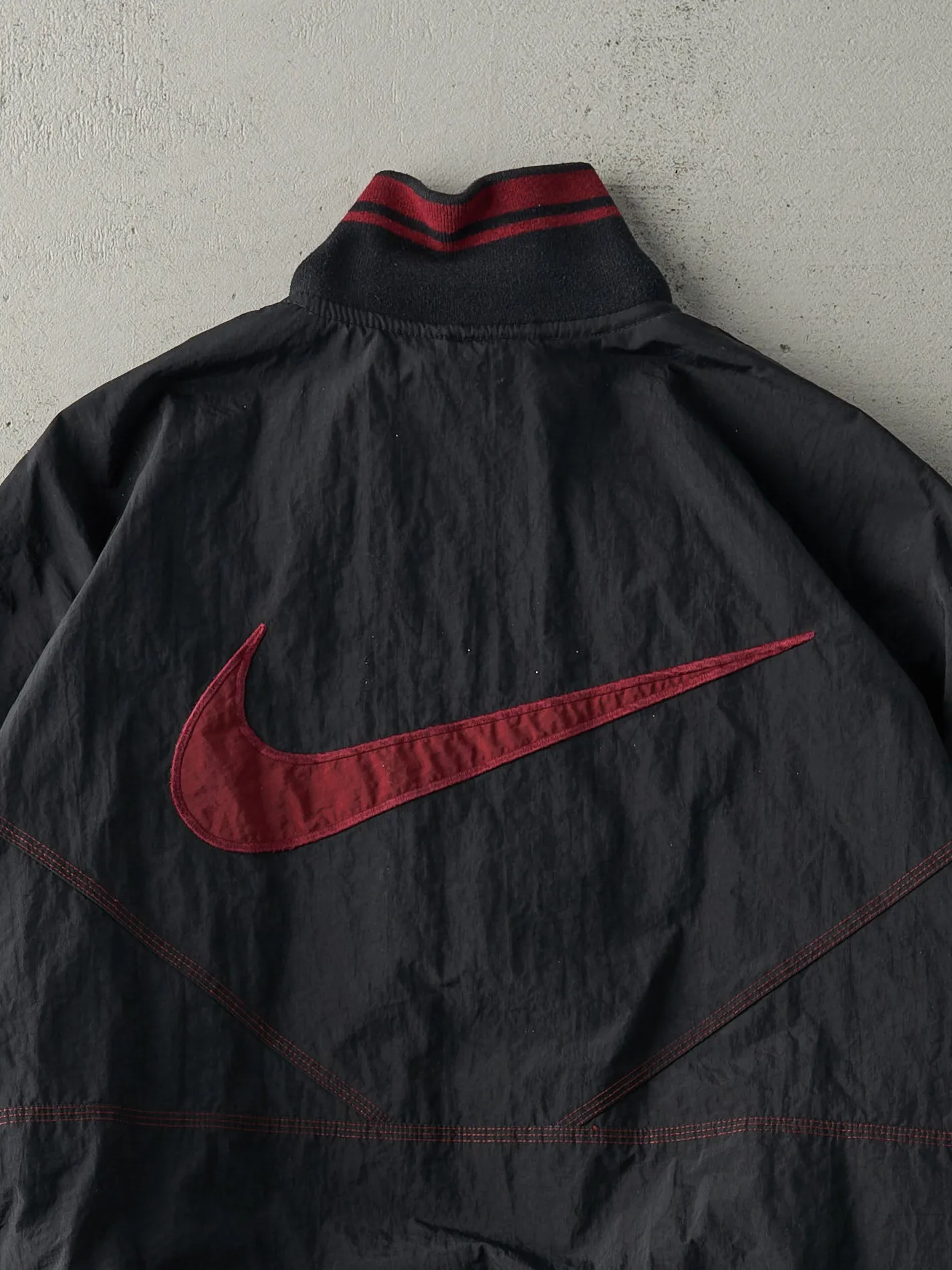 Vintage 90s Black & Red Nike Quarter Zip Boxy Windbreaker Jacket (L) sold by Rebalance Vintage product image thumbnail 4