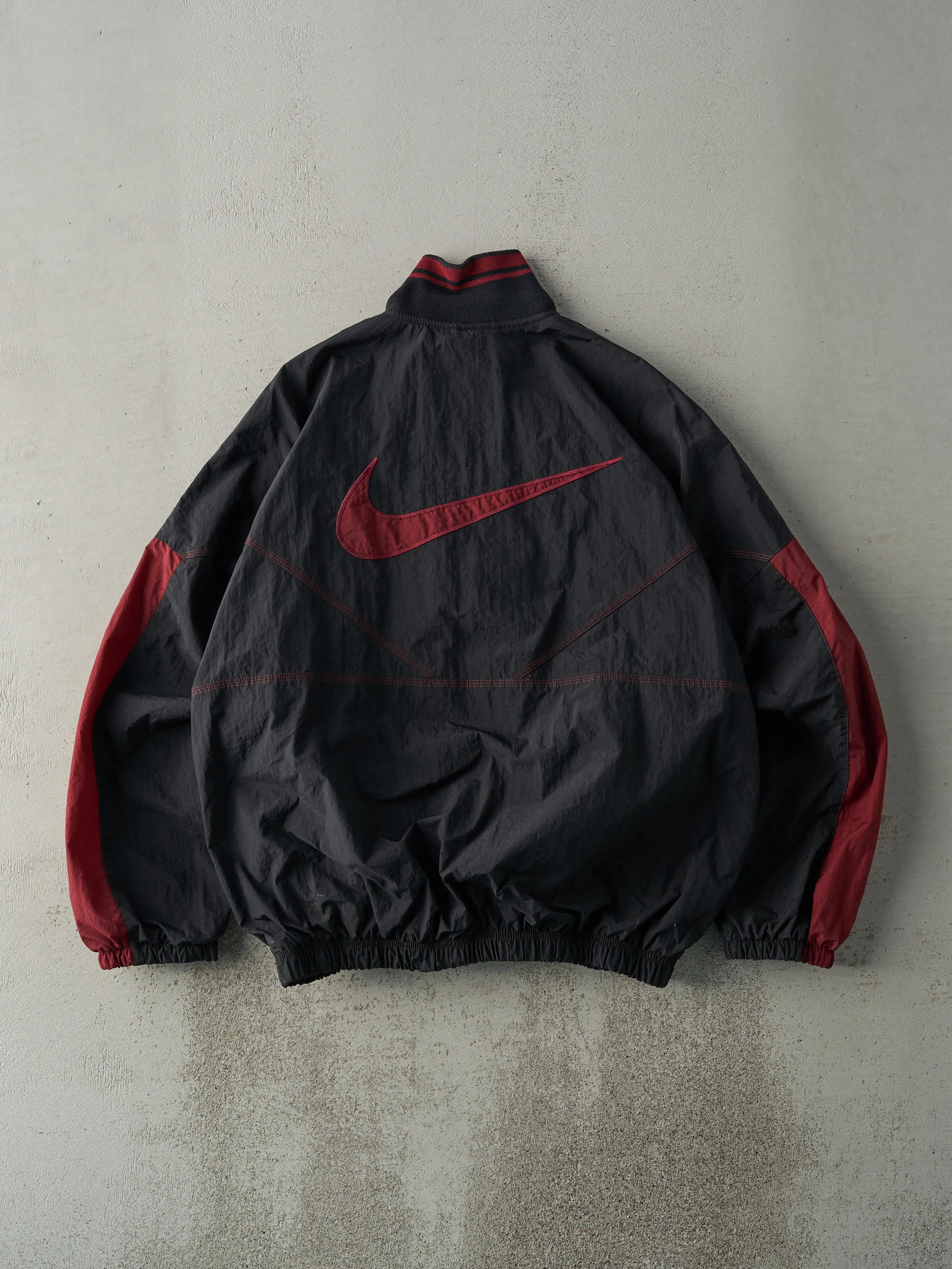 Vintage 90s Black & Red Nike Quarter Zip Boxy Windbreaker Jacket (L) sold by Rebalance Vintage product image thumbnail 2