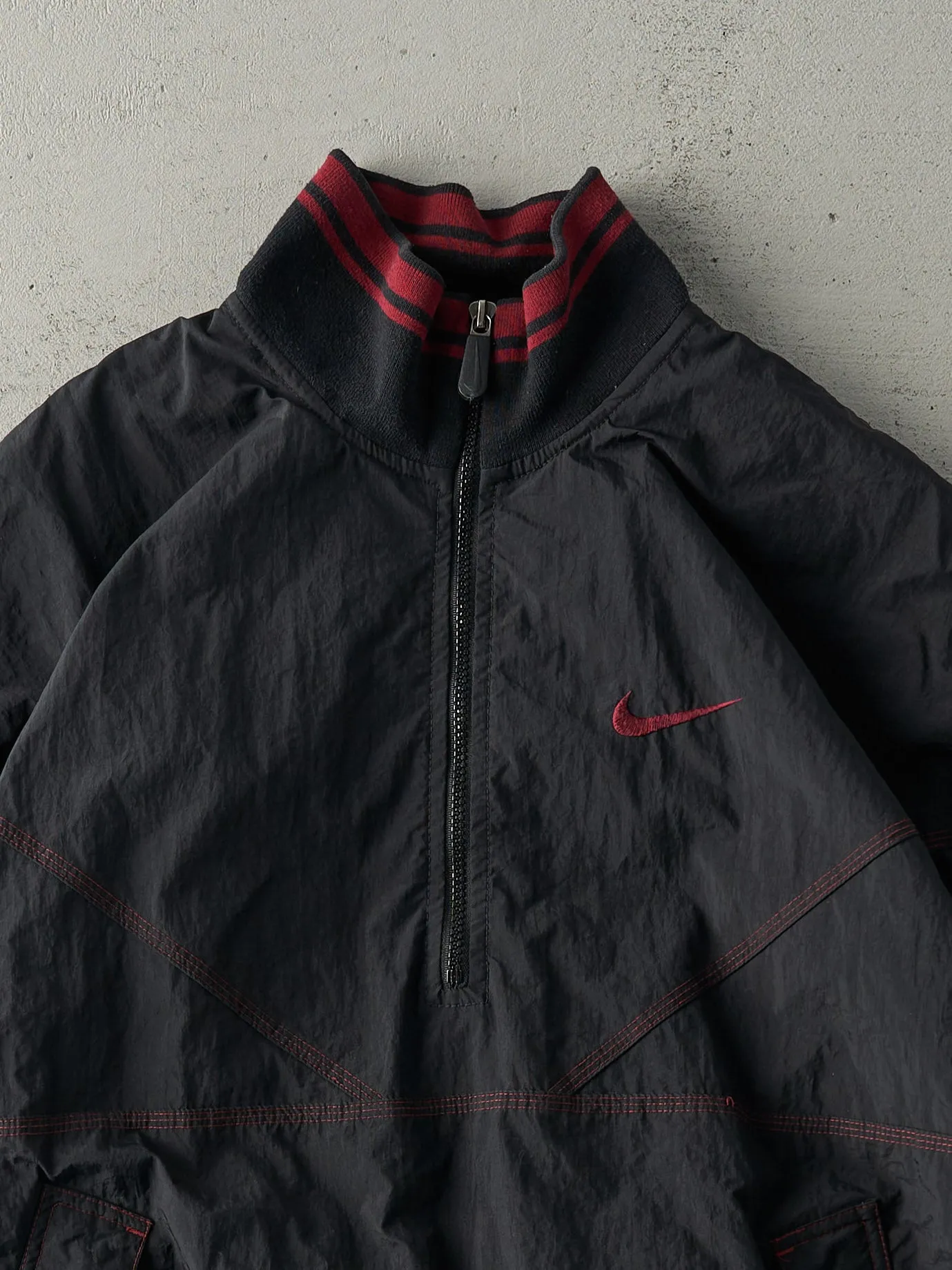 Vintage 90s Black & Red Nike Quarter Zip Boxy Windbreaker Jacket (L) sold by Rebalance Vintage product image thumbnail 3