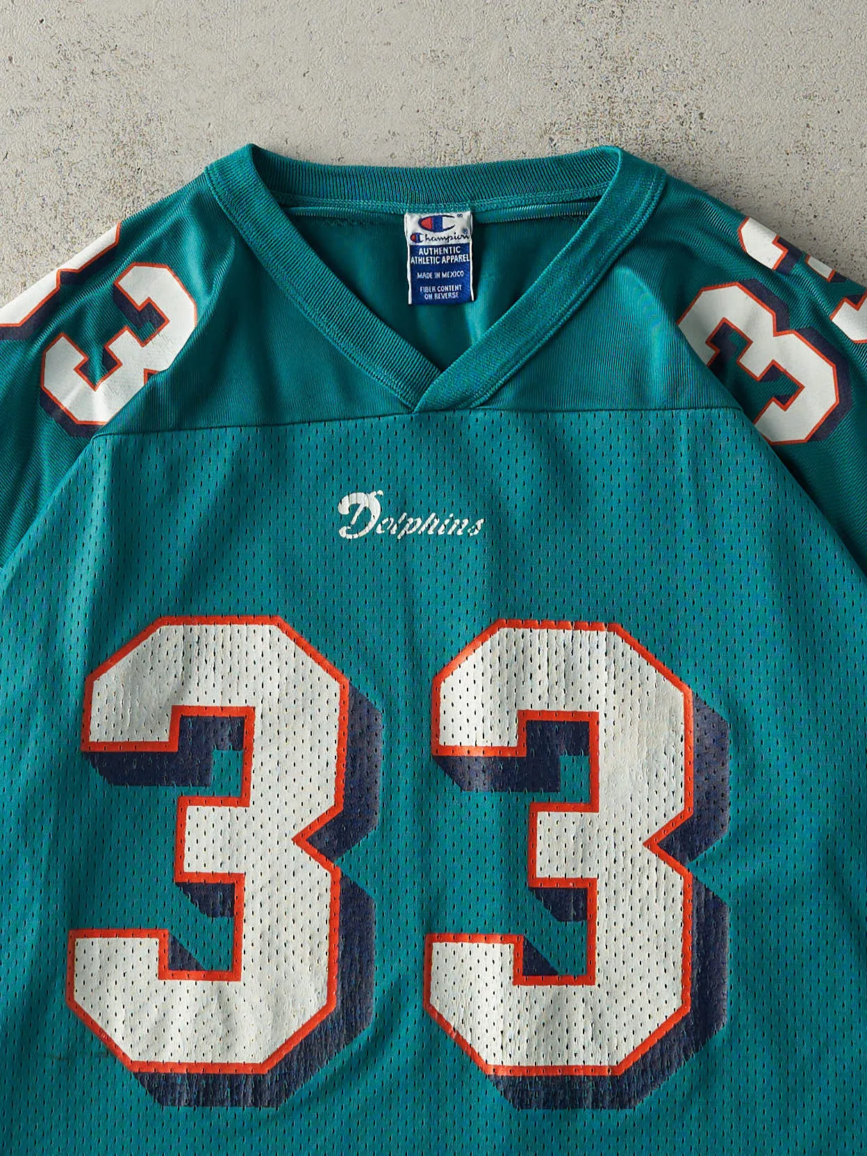 Vintage 90s Teal Miami Dolphins #33 Karim Abdul-Jabbar Cropped Football Jersey (L) sold by Rebalance Vintage product image thumbnail 3