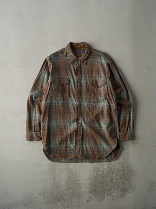 Vintage 80s Brown & Blue Pendleton Flannel Button Up (L) sold by Rebalance Vintage